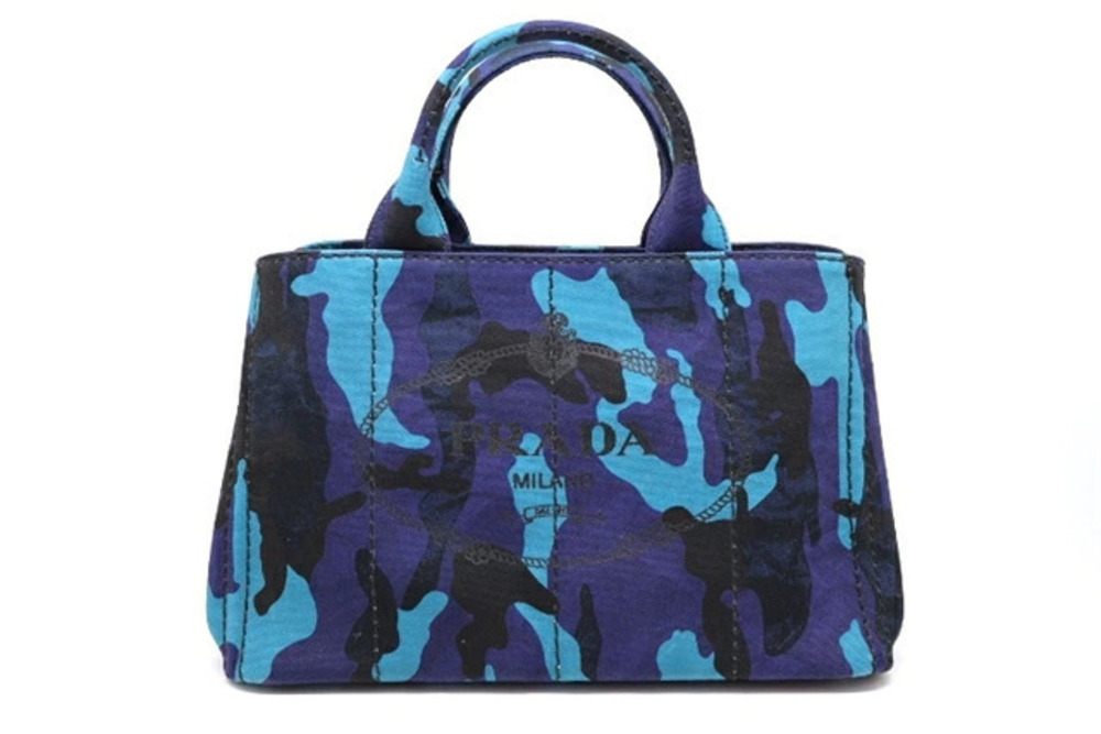 Prada Bag Handbag Canapa Canvas Blue Camouflage